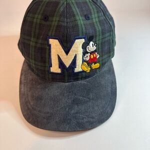 VINTAGE Disney Hat Cap Strap Back Green Plaid Mickey Mouse Theme Park Mens 90s